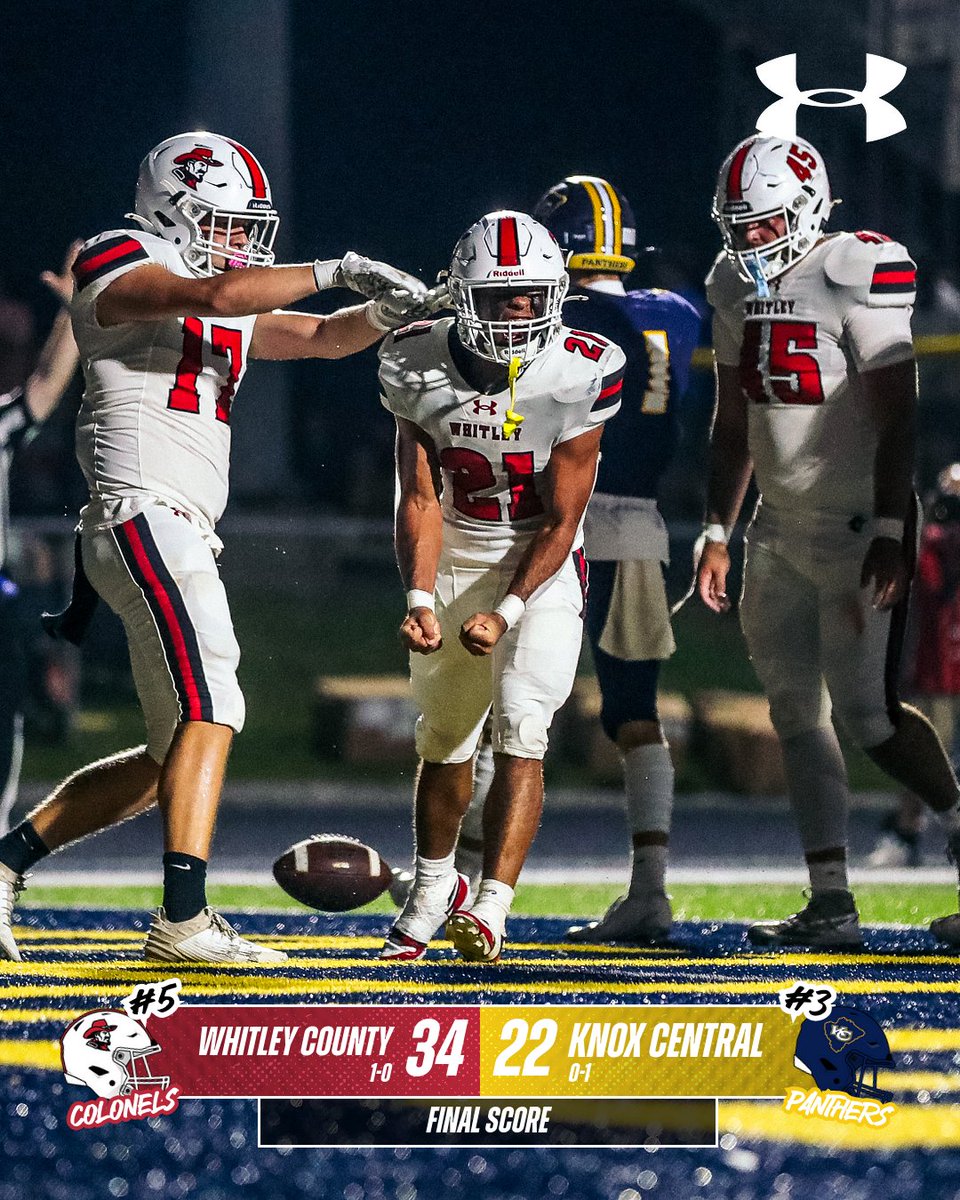 FINAL SCORE: Your Whitley County Colonels defeat Knox Central Panthers 34-22! Moving to 1-0 on the season. #ColonelPride