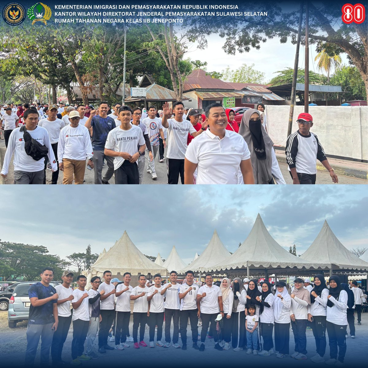 Jeneponto – Rumah Tahanan Negara (Rutan) Kelas IIB Jeneponto turut berpartisipasi dalam kegiatan Jalan Sehat Anti Mager yang diselenggarakan dalam rangka memperingati Hari Koperasi Nasional (Harkopnas) ke-78 Tingkat Provinsi Sulawesi Selatan.