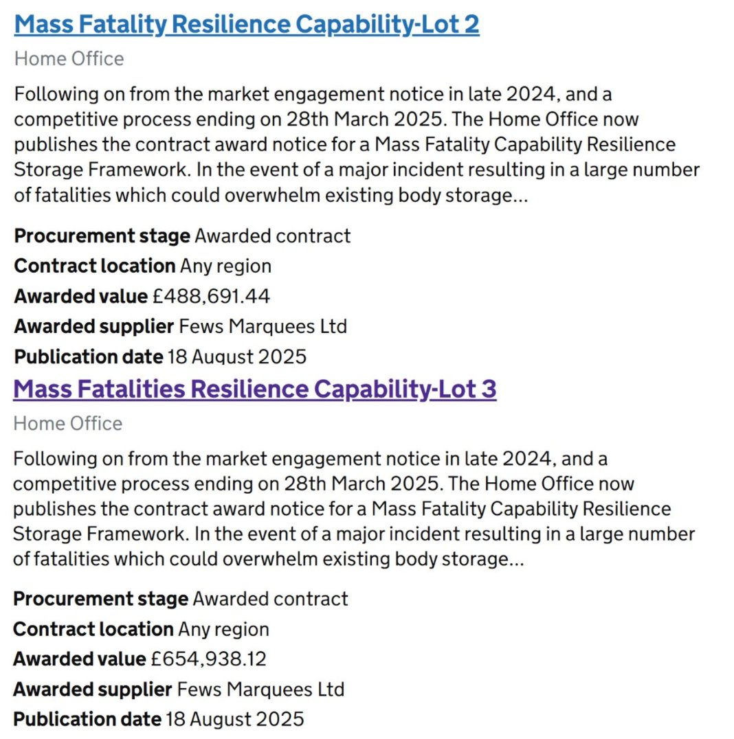 AnandPanna1's tweet image. 🚨England has just signed contracts on 18th August 2025 for a mass casualty event

Contract Start Date : 14 Aug 2025
Contract End Date : 13 Aug 2027

Why? 

contractsfinder.service.gov.uk/Notice/6bc9c97…

#BeastSystem #NWO