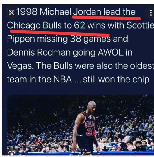 In the 1997-98 season, the Chicago Bulls had a record of 26-12 when Scottie Pippen was not playing