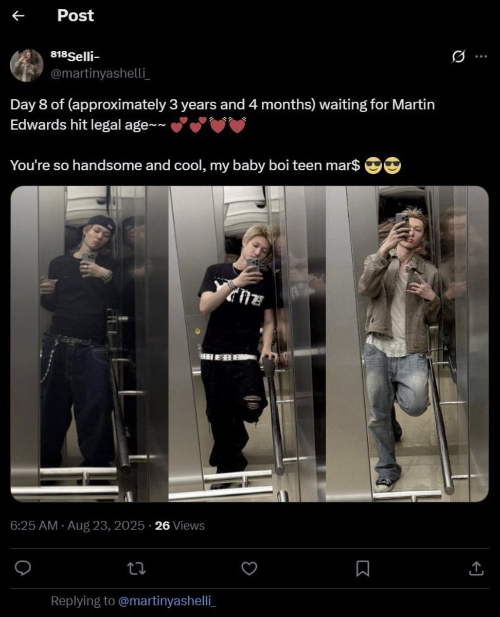martinnisme's tweet image. Guys please rnb this account @/martinyashelli_ . She’s an adult but openly making suggestive comments and romanticizing martin, who’s still a minor. She even did a countdown to his legal age and openly admitted to having 18+ thoughts about him. This is predatory, disgusting, and…