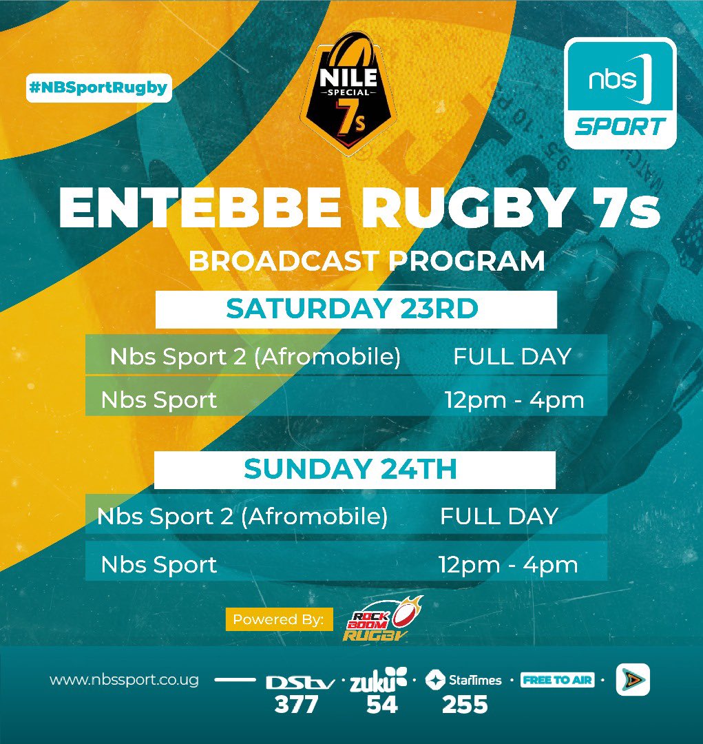 NBS Sport (@nbsportug) on Twitter photo The #Entebbe7s schedule on both <a href="/NBSportUg/">NBS Sport</a> and NBS Sport 2
<a href="/NBSportUg/">NBS Sport</a> via <a href="/afromobileug/">AfroMobile</a> 👉 afromobile.com/tv/player/49+
NBS Sport 2 via <a href="/afromobileug/">AfroMobile</a> 👉 afromobile.com/tv/player/2
#NBSportRugby #NBSportUpdates #Entebbe7s The #Entebbe7s schedule on both <a href="/NBSportUg/">NBS Sport</a> and NBS Sport 2
<a href="/NBSportUg/">NBS Sport</a> via <a href="/afromobileug/">AfroMobile</a> 👉 afromobile.com/tv/player/49+
NBS Sport 2 via <a href="/afromobileug/">AfroMobile</a> 👉 afromobile.com/tv/player/2
#NBSportRugby #NBSportUpdates #Entebbe7s