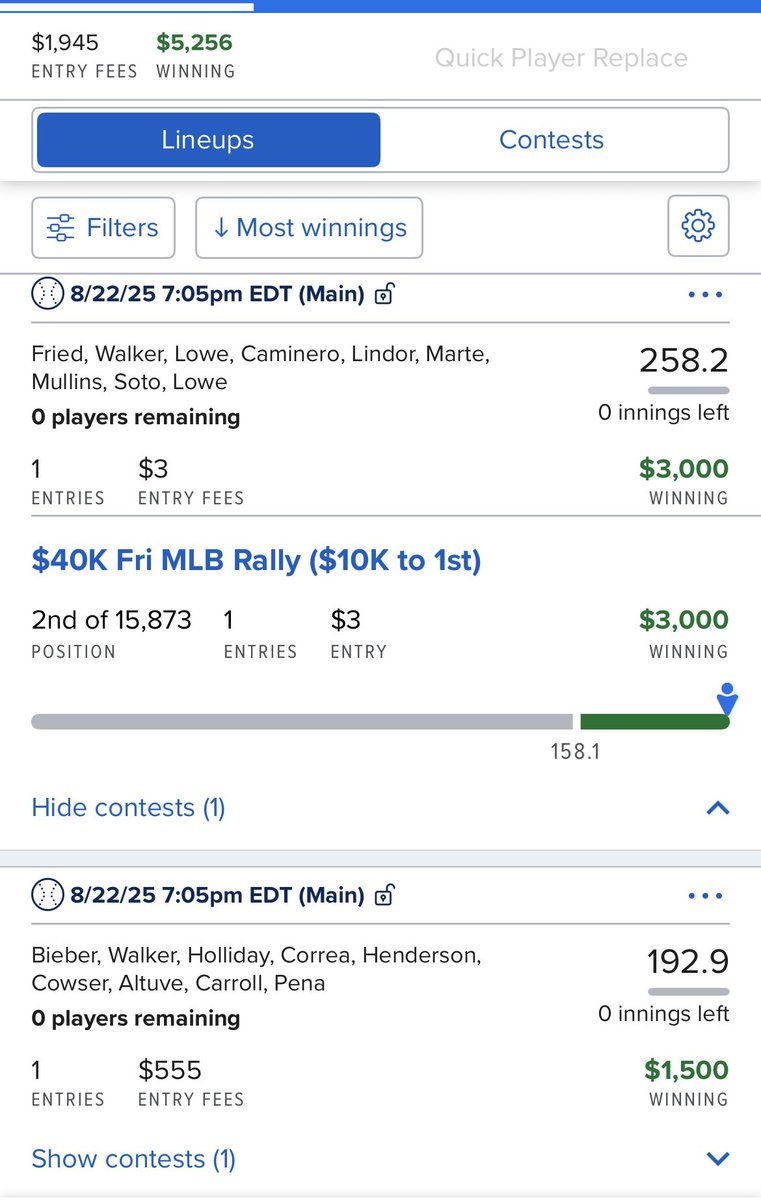 Nice night of #MLB!  Maybe <a href="/RotoGrinders/">RotoGrinders</a> can get the RG ranking to work properly at some point this year?