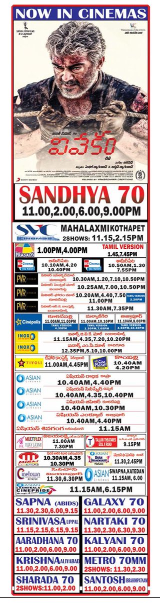 MoviesUpdatez's tweet photo. #8YearsForVivekam 

Hyderabad, Sandhya70 8 days run. 

Closing gross 8,98,329.

Replaced with #PaisaVasool

#Ajith @MsKajalAggarwal @vivekoberoi @anirudhofficial 

A film by @directorsiva #Vivekam https://t.co/tldQemXAd7