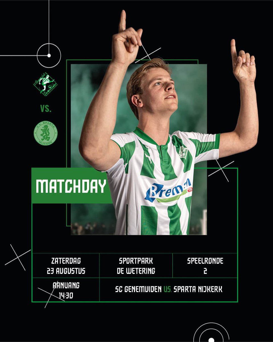 🇳🇬🇳🇬 MATCHDAY!!!!! 🇳🇬🇳🇬
⚽️ <a href="/scgenemuiden/">Sportclub Genemuiden</a> - <a href="/spartanijkerk/">Sparta Nijkerk 🧡🖤</a> 
🏆 Speelronde 2
🕘 14:30
📍 Sportpark De Wetering te Genemuiden 
#️⃣GENSPA