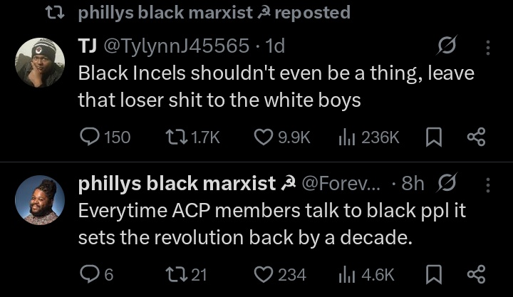 -Claims ACP talking to black ppl is setting the revolution "back"
-Retweets Race Existentialist nonsense
🤡