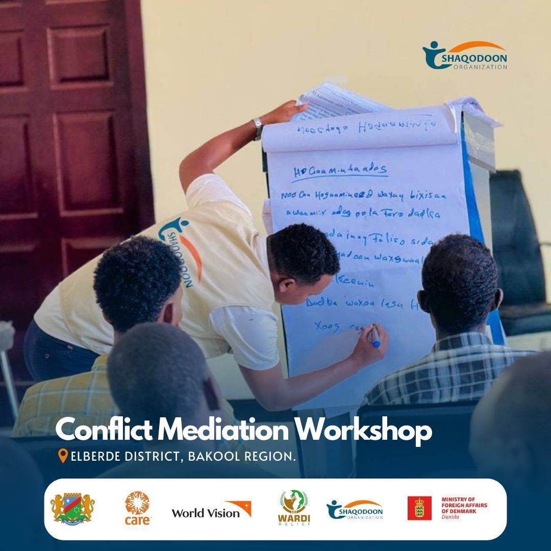 Shaqodoonorg's tweet photo. Shaqodoon launched a 3-day conflict mediation training in Elberde under the #AARTProject strengthening community-led conflict resolution along transhumance corridors.
This marks the final workshop after similar sessions in Baidoa & Wajid. ๐ค๐ฟ
@DKinSomalia
#Peacebuilding https://t.co/3djCcLNpmi