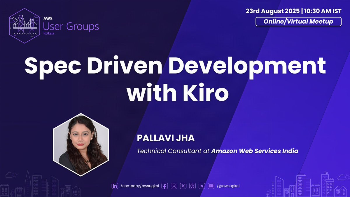 AWSUGKol's tweet image. Join us NOW — Spec‑Driven Development with Kiro (AWS User Group Kolkata • Virtual)

It’s happening NOW. Drop what you’re doing and join a live deep‑dive into Spec‑Driven Development (SDD)

Join here: meet.google.com/qoq-phny-qqz