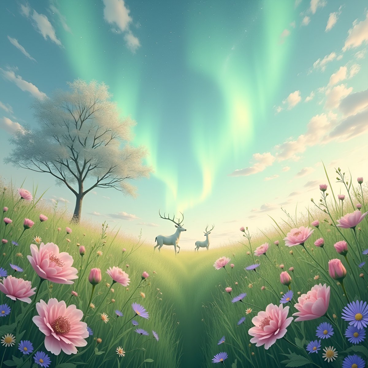 PromptSin's tweet image. Experience magic under the Northern Lights ✨🦌 Embrace the wonder—dare to dream! #NatureLovers #AuroraMagic