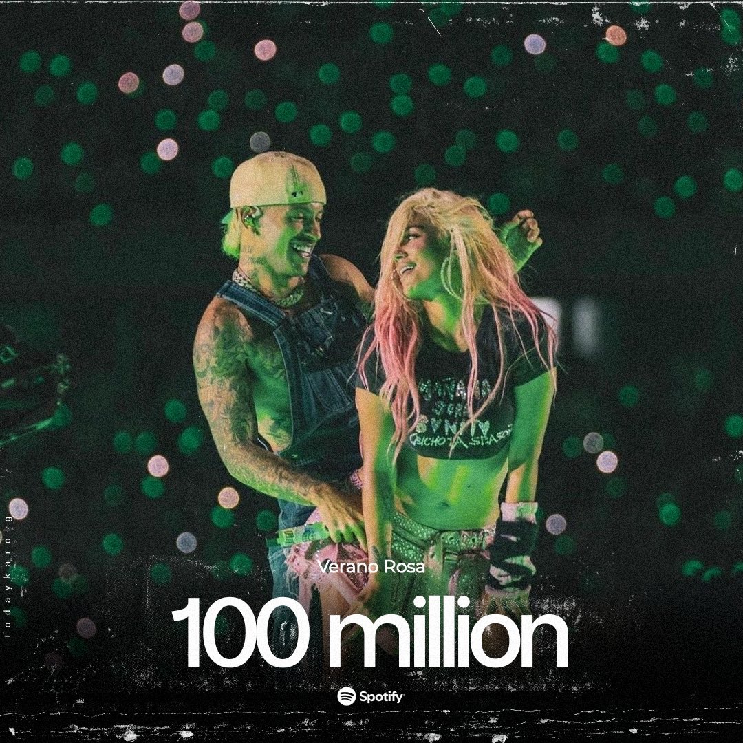 “Verano Rosa” De @KarolG &amp; <a href="/ferxxo4/">ferxxo</a> ha superado los 100 MILLONES de streams en Spotify.