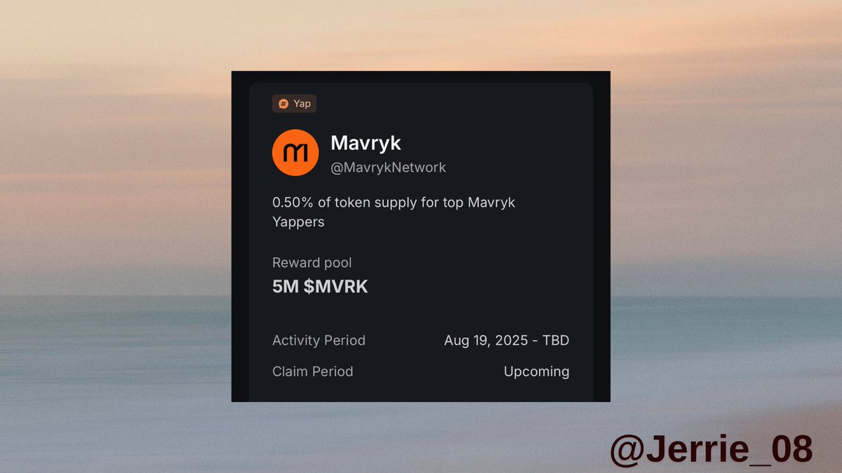 Farmacist Jr (Γ,G)π§‘ π ((+)) (@jerrytee08) on Twitter photo new name dropped on Kaito earn and I am super excited about this one.
<a href="/MavrykNetwork/">Mavryk Network | Tokenizing $10B in RWAs</a> announced the rewards theyβre keeping for their top yappers.
0.5% of their token supply, equating to 5m tokens is reserved for those who engage in quality conversations and bring real signal new name dropped on Kaito earn and I am super excited about this one.
<a href="/MavrykNetwork/">Mavryk Network | Tokenizing $10B in RWAs</a> announced the rewards theyβre keeping for their top yappers.
0.5% of their token supply, equating to 5m tokens is reserved for those who engage in quality conversations and bring real signal