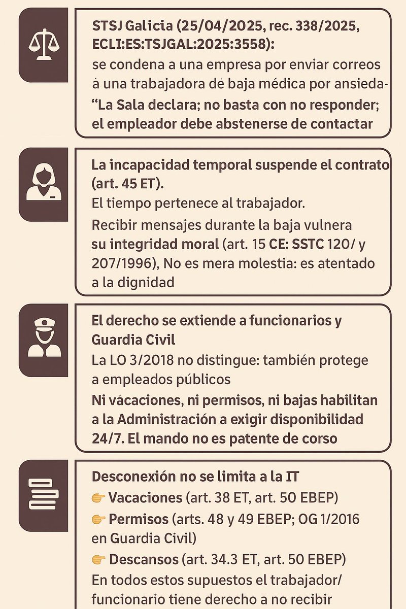🚨 ¿Debemos estar siempre disponibles? 📵 

El derecho a la desconexión digital ya no es solo un debate académico: es un derecho fundamental que protege la salud, la intimidad y la dignidad.

👉 Incluso durante bajas médicas, vacaciones o permisos.

Abrimos hilo ⬇️