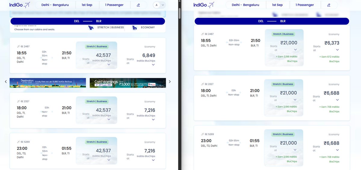 ccg33k's tweet photo. Checked next three days, value from DEL-BLR seems to be about 0.9 for next three days, and similar on 1st sept / 1st oct.

Stretch Class seems to be about 0.5.

For Nearby dates, I noticed the value is generally low, but beyond 7/10 days, it comes back up to ~1

Checked a few long weekends dates too in october, found ~1 value.