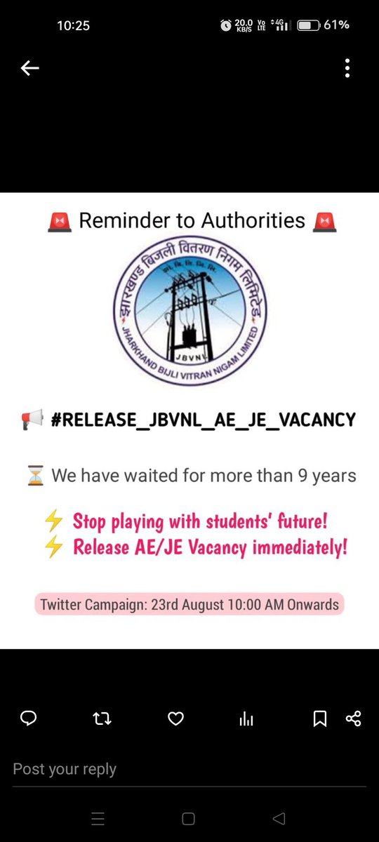 Suraj1878021's tweet photo. #RELEASE_JBVNL_AE_JE_VACANCY 
#RELEASE_JBVNL_AE_JE_VACANCY #RELEASE_JBVNL_AE_JE_VACANCY
#RELEASE_JBVNL_AE_JE_VACANCY
#RELEASE_JBVNL_AE_JE_VACANCY
#RELEASE_JBVNL_AE_JE_VACANCY
Ab to vacancy nikalo sarkaar band kro ye atiyachaar.
@HemantSorenJMM @md_jbvnl
@JbvnlQ @JmmJharkhand https://t.co/KYvMRHq2Jy