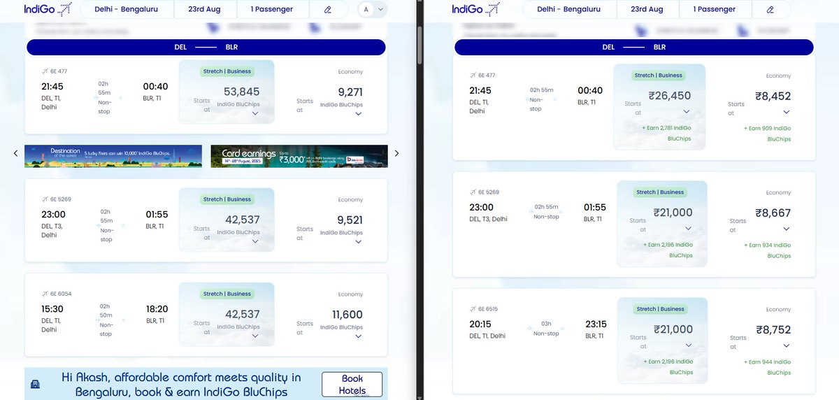 ccg33k's tweet photo. Checked next three days, value from DEL-BLR seems to be about 0.9 for next three days, and similar on 1st sept / 1st oct.

Stretch Class seems to be about 0.5.

For Nearby dates, I noticed the value is generally low, but beyond 7/10 days, it comes back up to ~1

Checked a few long weekends dates too in october, found ~1 value.