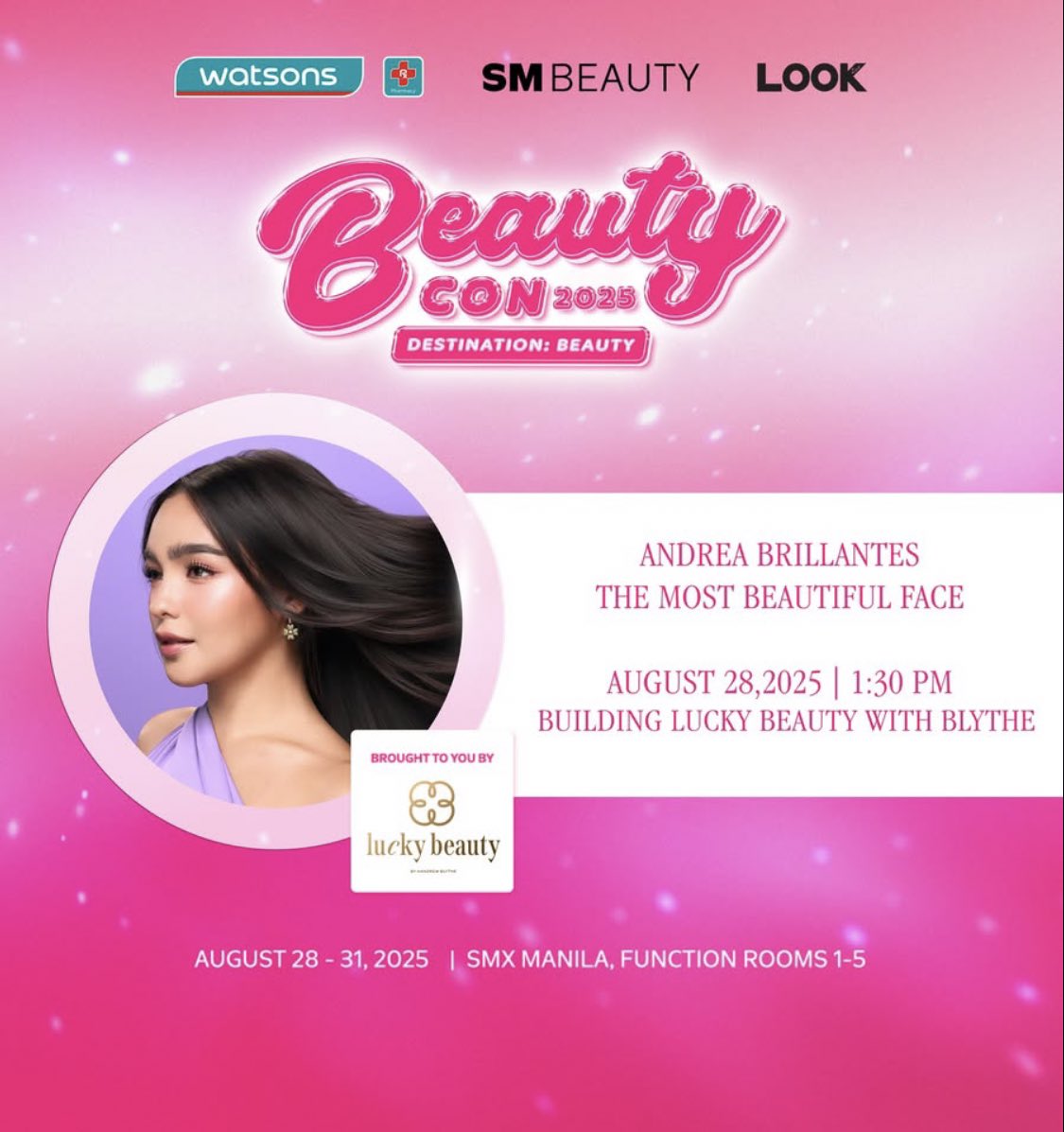 For CEO Andrea Brillantes, make-up is a wearable lucky charm that embodies her wishes and brings her manifestations to reality. <a href="/luckybeautyinc/">Lucky Beauty</a> will be joining #BeautyCon2025 to celebrate beauty! 💄🌷🍀🎀

SMX MANILA
08.28.25 to 08.31.25 |1:30pm
#AndreaBrillantes