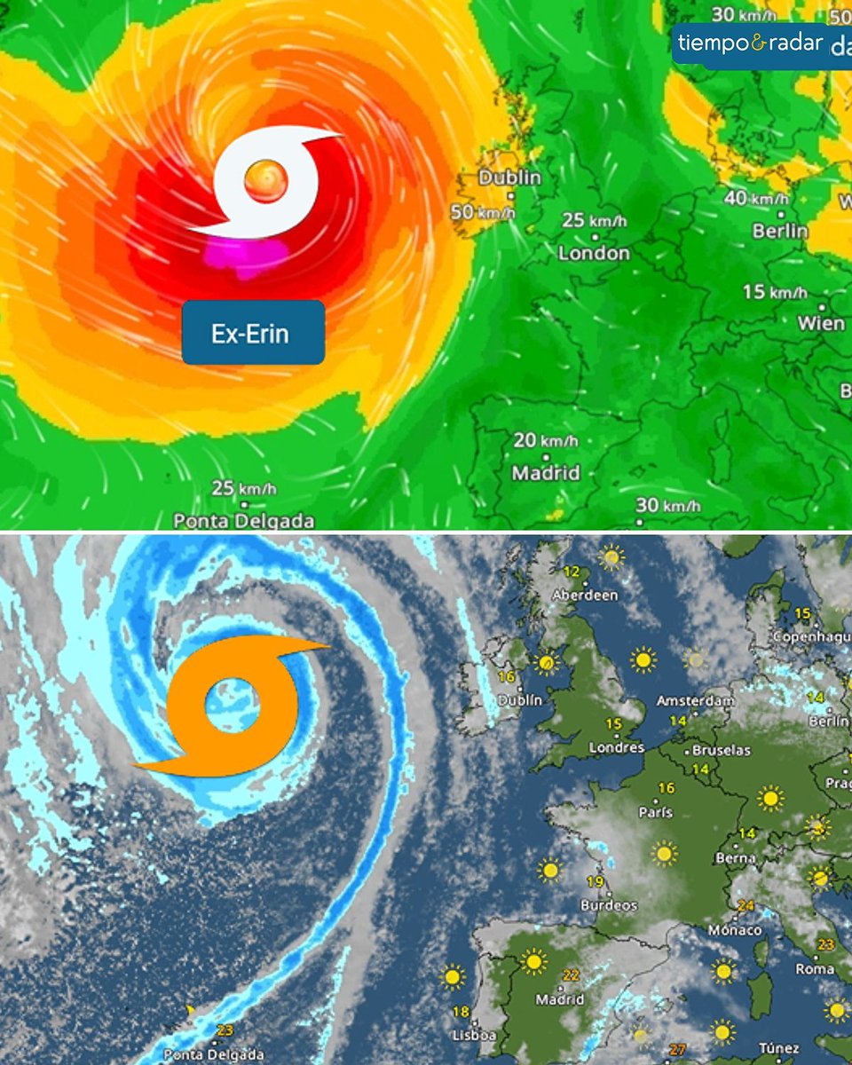 tiempoyradar's tweet image. 🌀😱 El potente huracán Erin se dirige hacia Europa como tormenta extratropical. Así afectará los próximos días. app.tiempoyradar.es/U13Q/xbf9vzty 

#HuracánErin #ExErin #Tormenta #TiempoyRadar