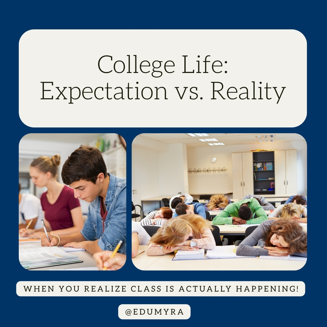 edumyraofficial's tweet image. College isn’t always what it looks like in the movies. From late-night study sessions to struggling to stay awake in class, reality hits differently!

Which side are you on – expectation or reality?

#CollegeLife #StudentReality #CampusVibes #CollegeHumor #Edumyra #StudentLife