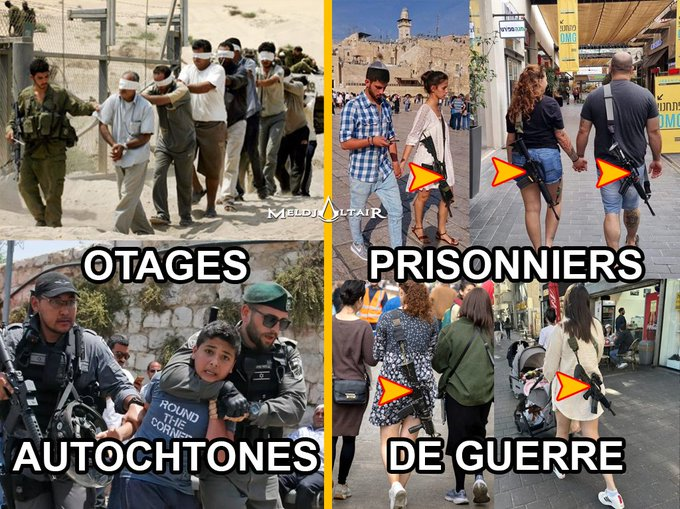 MeldjaAltair04's tweet photo. @davidhollanderx @le_Parisien Pas d'otages à Gaza, ça n'existe pas, ce sont des prisonniers de guerres. Et ça n'a pas commencé un 7 Octobre pas plus que cette entité démoniaque génocidaire soit une démocratie qui elle, en revanche veut détruire tout le moyen orient. #tfouuu https://t.co/j07Ad8cE9s