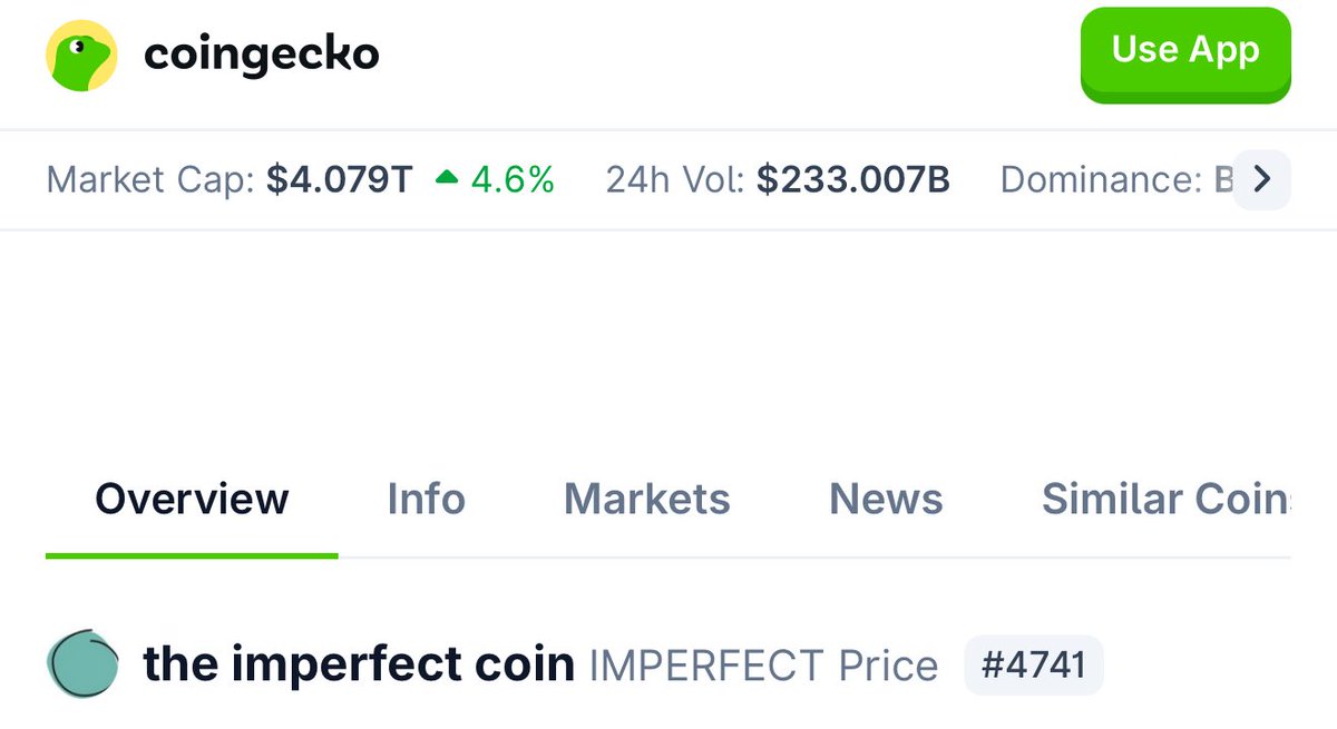 now you can find #imperfect coin listed on <a href="/coingecko/">CoinGecko</a> 

stop by and hit those rockets 

#imperfect means unique, perfection is just a lie told to the society meant to keep y all stick with the crowds

Are you a wolf or a sheep? Your choice.