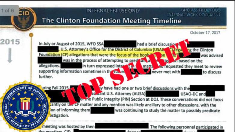 ENTKLASSIFIZIERTE SENSATION: CLINTON-STIFTUNG ENTHÜLLT — FBI WOLLTE VOLLE ERMITTLUNGEN, ABER OBAMAS JUSTIZMINISTERIUM HAT ES ABGEWÜRGT — KÜRZLICH VON KASH PATEL VERÖFFENTLICHT

Ein neu entklassifiziertes FBI-Memo beweist, dass mehrere Außenstellen die Clinton-Stiftung wegen