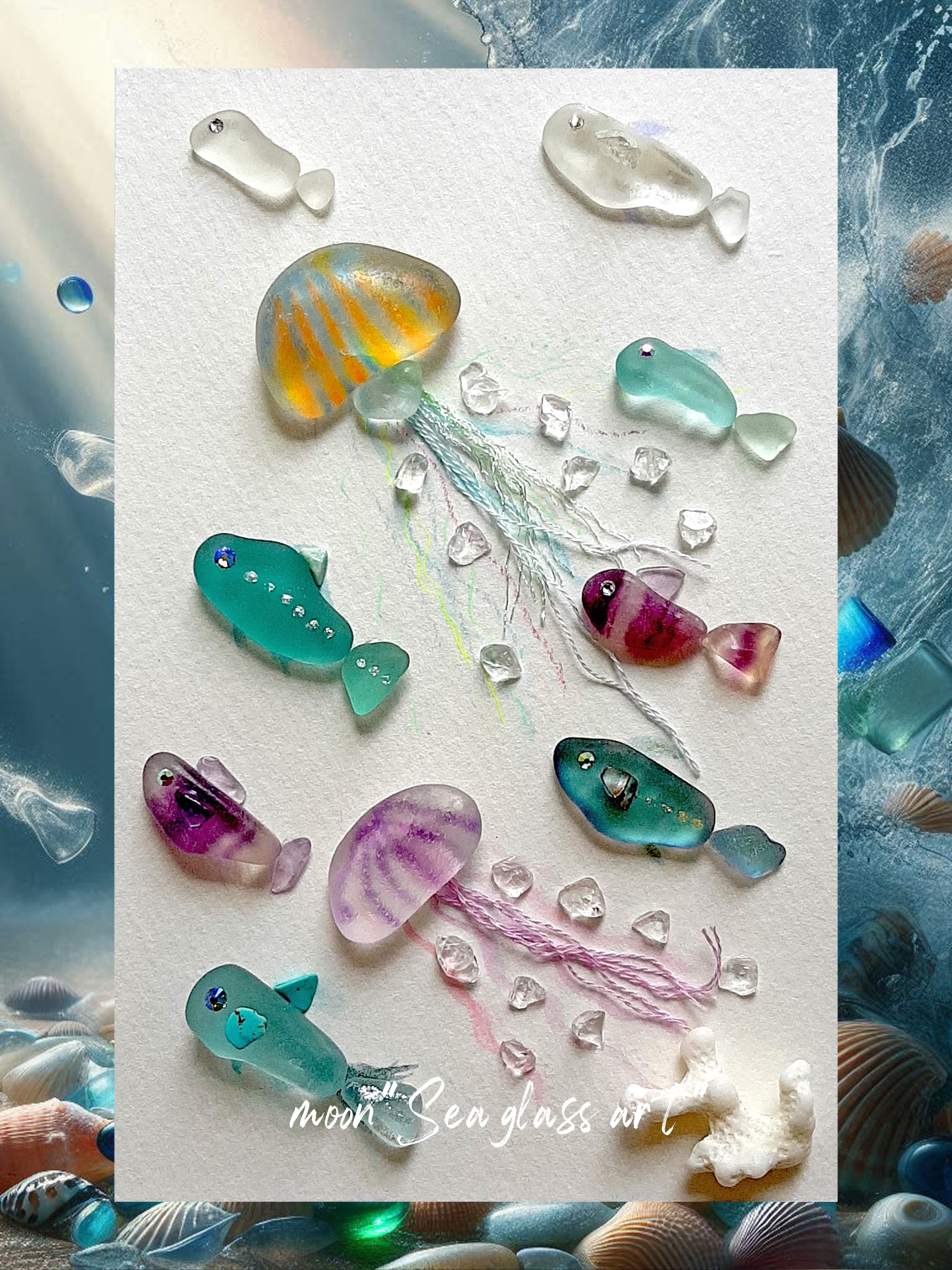 ＊キラキラブルームーン！＊シーグラスアート SALE】シーグラスアート 金魚と花火 ブルームーン - メルカリ