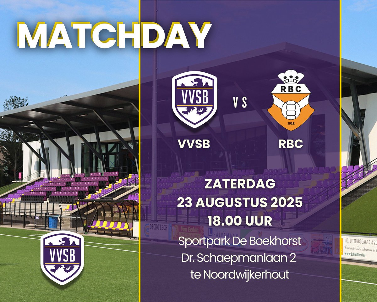VVSBNWHout's tweet photo. ππ MATCHDAY! ππ
π @rbcvoetbal.rsd
π 18.00 uur
ποΈ Sportpark de Boekhorst, Noordwijkerhout
π Derde divisie B
#β£ #VVSB-RBC
β½οΈ Balsponsor: CafΓ© Enjoy
πΆNa de wedstrijd barst het feest los met DJ Dave! https://t.co/mm3Z67YLj9