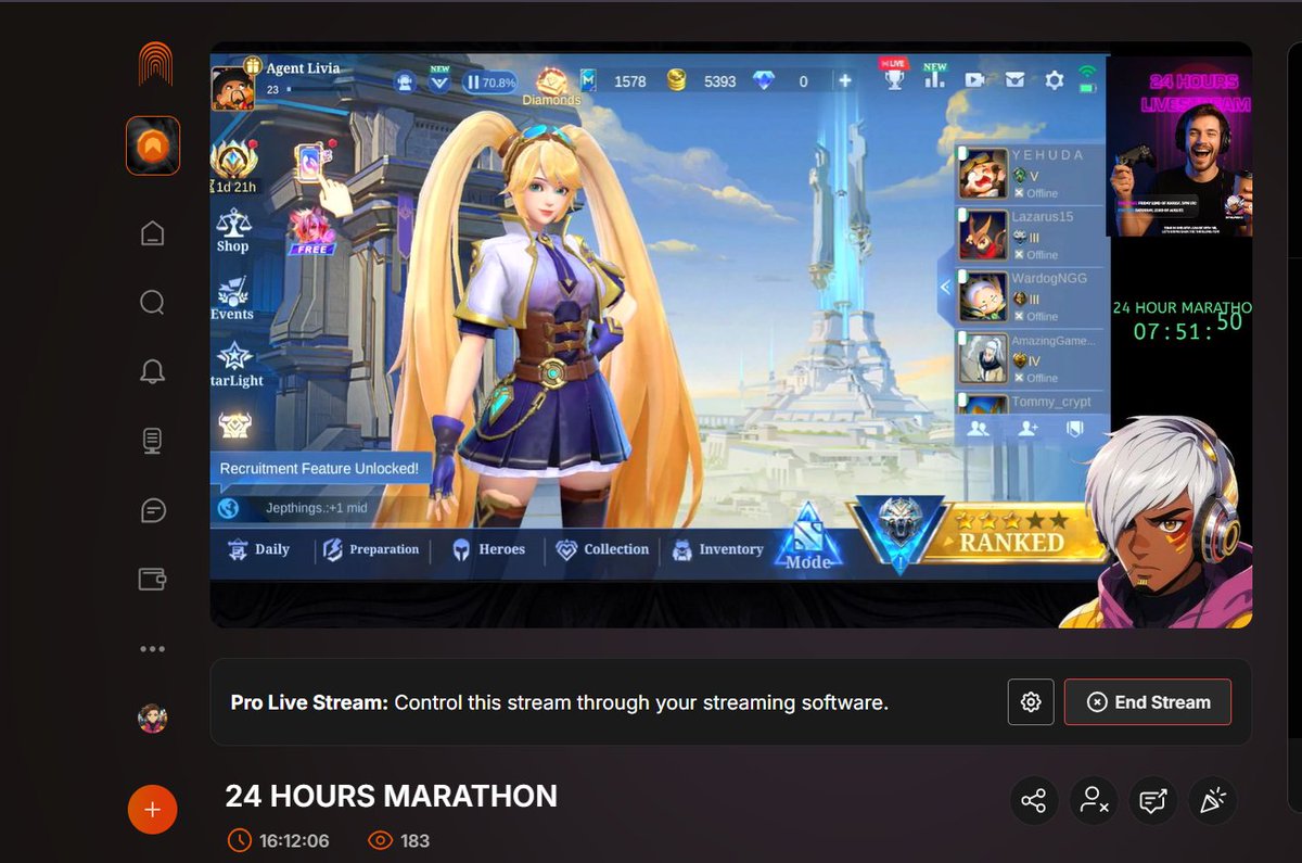 Officially 16hrs in!
8 hours left to crush my record!
Let's have a chit-chat.
arena.social/live/R0yalprin…