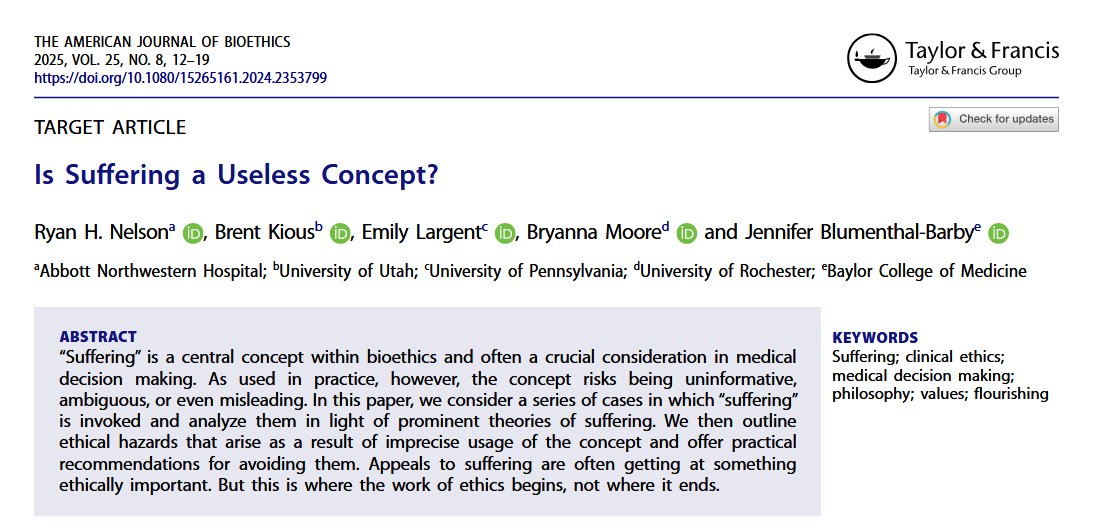 El término “sufrimiento” en medicina, es demasiado ambiguo para guiar decisiones éticas?

Interesante artículo en <a href="/bioethics_net/">The American Journal of Bioethics</a> 

Resume 3 grandes teorías sobre el sufrimiento, basado en:
 sensación (dolor físico)
 realización personal (flourishing)
 valores (pérdida de valor)