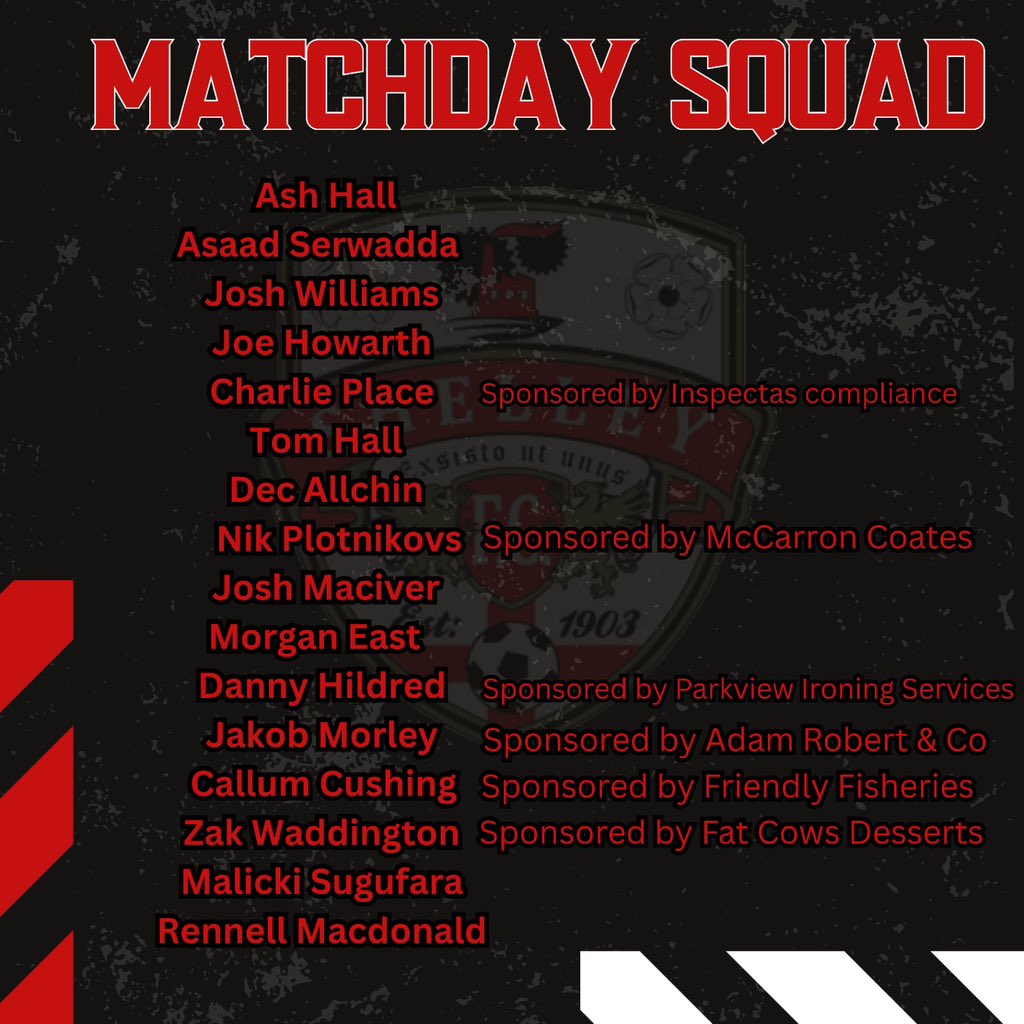 🚨 Today’s YAL match day squad to face Leeds Modernians (A) 🔴⚫️⚪️

#ShelleyCFC #YAL