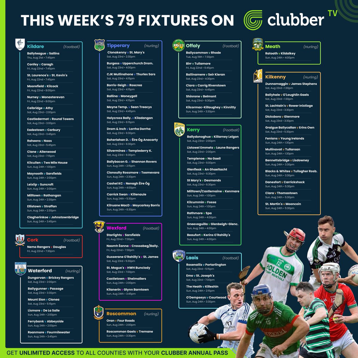 Gar (@gar2he) on Twitter photo Massive double header today in Templemore live on Clubber TV.
🆚 <a href="/Borris_GAA/">Borris-Ileigh GAA</a> v <a href="/RoscreaHurling/">Roscrea GAA Club</a>
👮♂️ Sean Everard
🗣️ Denis Kelly
⏰ 4:15pm
🆚 <a href="/HolycrossBallyc/">HolycrossBallycahill</a> v <a href="/KiladanganGAA/">Kiladangan GAA & Camogie</a>
👮♂️ John McCormack
🗣️ Denis Kelly
⏰ 6:15pm
Live from 4pm with <a href="/deniskelly6/">denis kelly</a>.
🔗 Clubber.ie Massive double header today in Templemore live on Clubber TV.
🆚 <a href="/Borris_GAA/">Borris-Ileigh GAA</a> v <a href="/RoscreaHurling/">Roscrea GAA Club</a>
👮♂️ Sean Everard
🗣️ Denis Kelly
⏰ 4:15pm
🆚 <a href="/HolycrossBallyc/">HolycrossBallycahill</a> v <a href="/KiladanganGAA/">Kiladangan GAA & Camogie</a>
👮♂️ John McCormack
🗣️ Denis Kelly
⏰ 6:15pm
Live from 4pm with <a href="/deniskelly6/">denis kelly</a>.
🔗 Clubber.ie