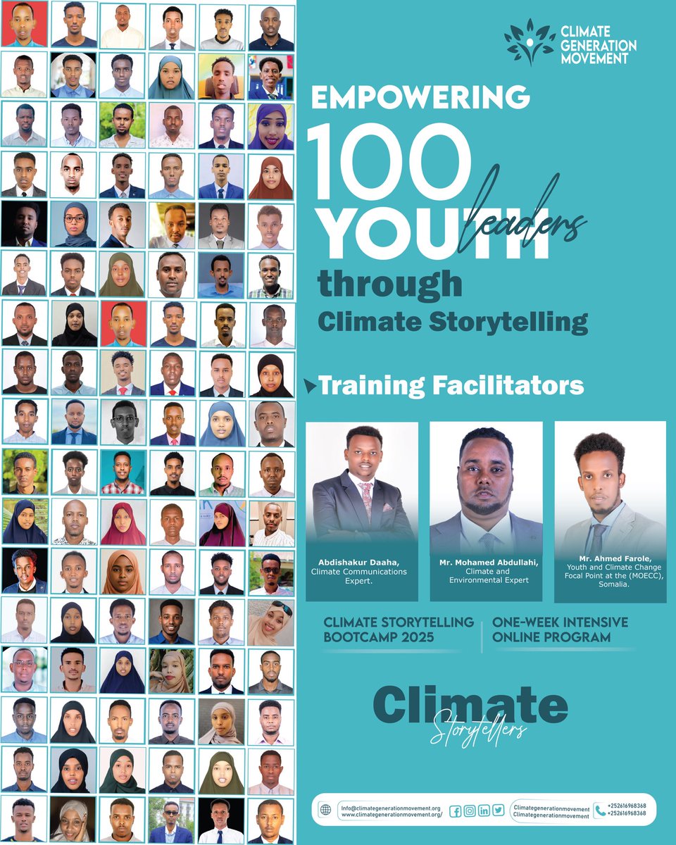 ClimateGenMove's tweet image. 100 Somali youth joined a week-long Climate Storytelling Bootcamp by CGM, gaining skills to craft powerful climate narratives and drive action. Huge thanks to the students &amp;amp; facilitators who made this initiative a success.