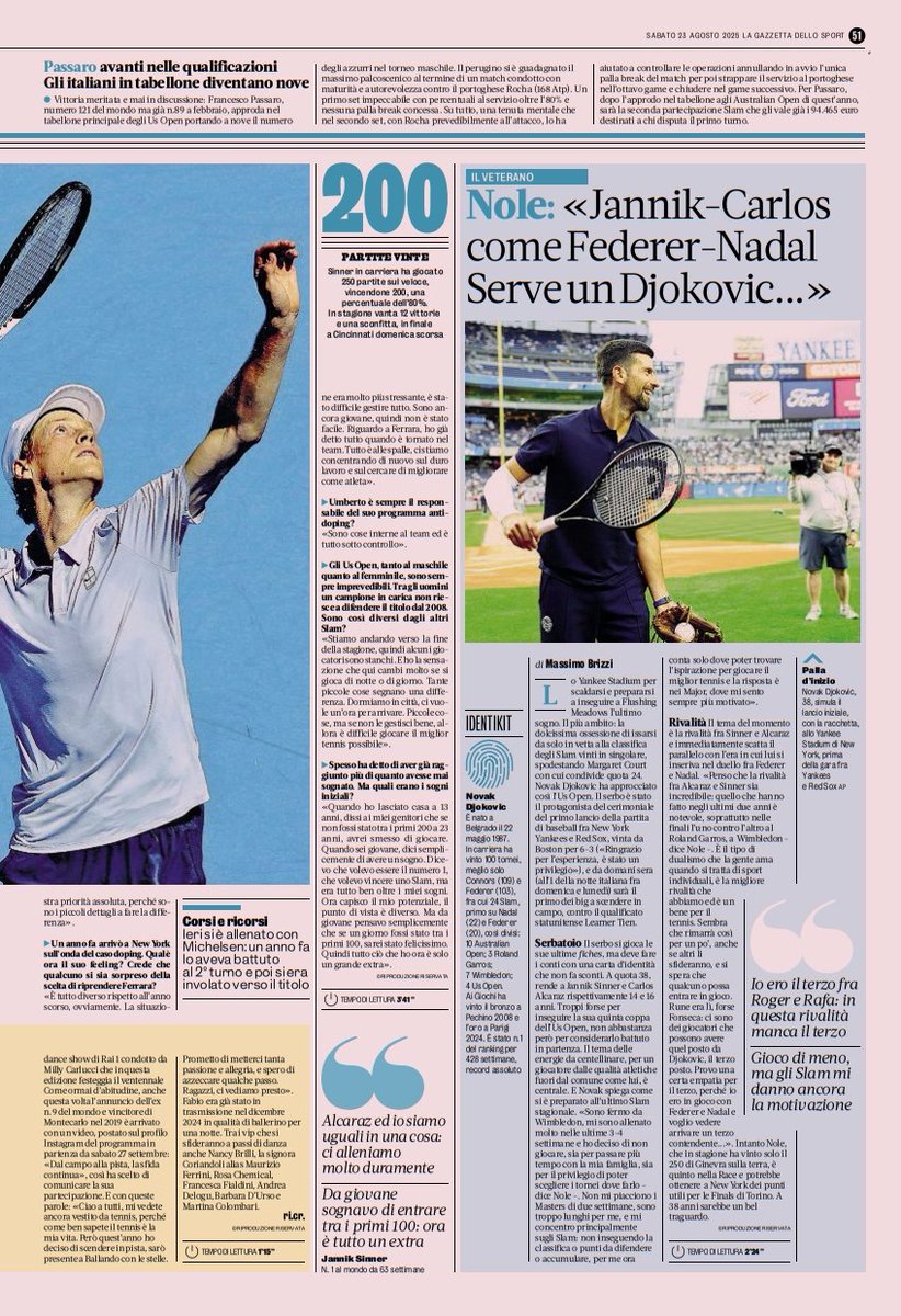 Frank201410's tweet photo. #rassegnastampa un po' così. Tonificata.    

#RiccardoCrivelli #MassimoBrizzi
@Gazzetta_it  23/08/2025

@usopen @janniksin #usopentennis #USOpen2025 #Jannik #Sinner #Fognini #Djokovic https://t.co/iIVwT1Uecy