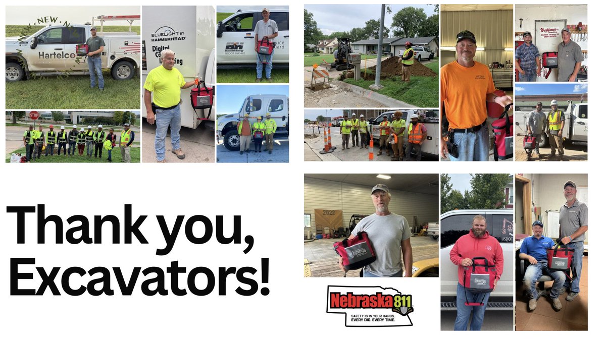 On #811Day, Nebraska 811, the One Call Board, Black Hills Energy and other partners visited 90+ dig sites to thank crews for digging safely, share swag, and hear their feedback. Grateful for the excavators who #DigSafely every day!