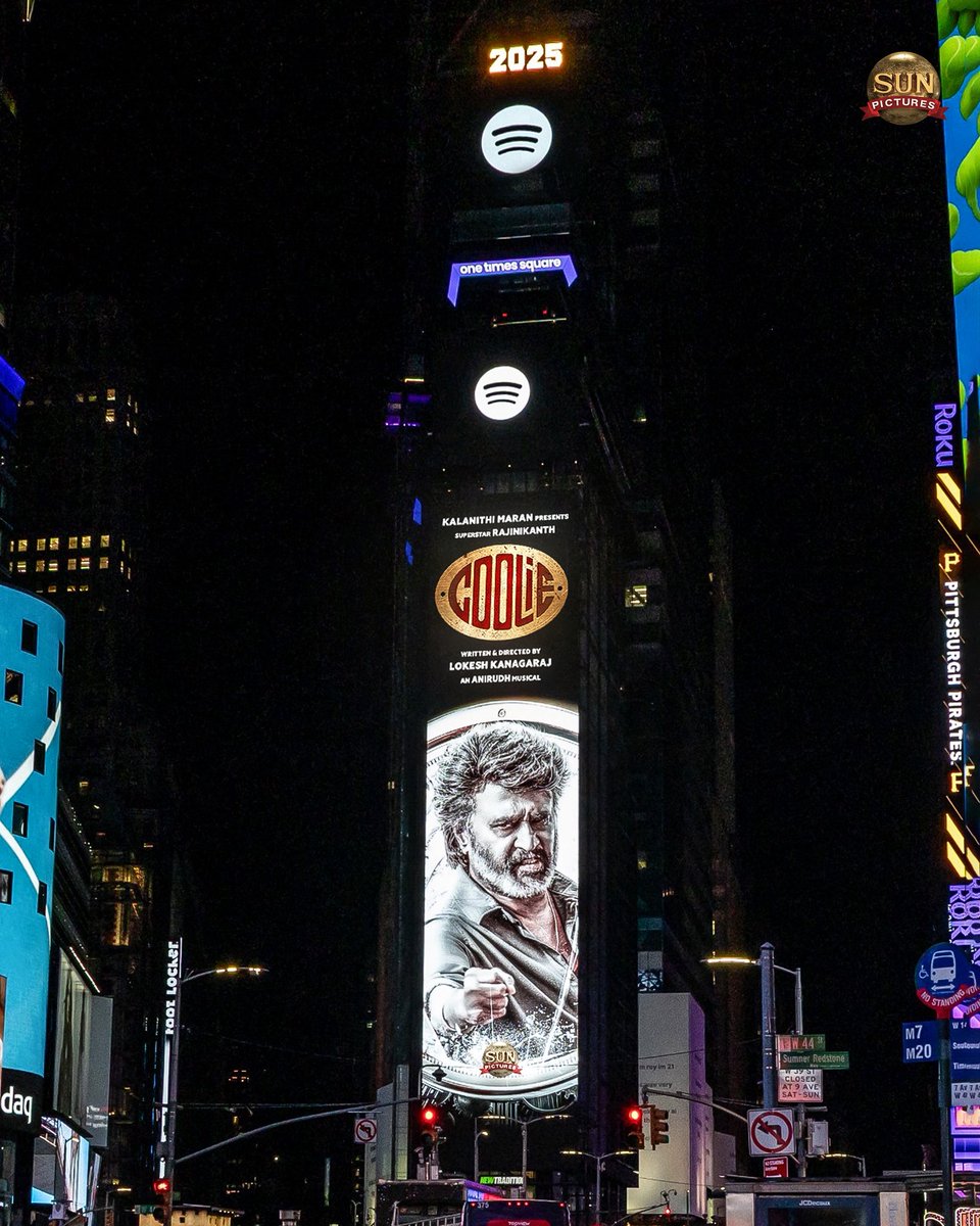 Sun Pictures (@sunpictures) on Twitter photo Takeover ottumothamey!🖤 #Coolie storm takes over Times Square, New York 🔥
#Coolie ruling in theatres worldwide🌟
<a href="/rajinikanth/">Rajinikanth</a> <a href="/Dir_Lokesh/">Lokesh Kanagaraj</a> <a href="/anirudhofficial/">Anirudh Ravichander</a> #AamirKhan <a href="/iamnagarjuna/">Nagarjuna Akkineni</a> <a href="/nimmaupendra/">Upendra</a> #SathyaRaj #SoubinShahir <a href="/shrutihaasan/">shruti haasan</a> <a href="/hegdepooja/">Pooja Hegde</a> <a href="/Reba_Monica/">Reba Monica John</a> <a href="/monishablessyb/">Monisha Blessy</a> Takeover ottumothamey!🖤 #Coolie storm takes over Times Square, New York 🔥
#Coolie ruling in theatres worldwide🌟
<a href="/rajinikanth/">Rajinikanth</a> <a href="/Dir_Lokesh/">Lokesh Kanagaraj</a> <a href="/anirudhofficial/">Anirudh Ravichander</a> #AamirKhan <a href="/iamnagarjuna/">Nagarjuna Akkineni</a> <a href="/nimmaupendra/">Upendra</a> #SathyaRaj #SoubinShahir <a href="/shrutihaasan/">shruti haasan</a> <a href="/hegdepooja/">Pooja Hegde</a> <a href="/Reba_Monica/">Reba Monica John</a> <a href="/monishablessyb/">Monisha Blessy</a>