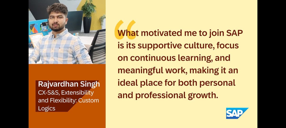 Rajvard41471275's tweet image. A little late in sharing, but thrilled to join SAP Labs India as an Associate Developer! 🚀
From intern to full-time, this journey has been full of learning, growth, and amazing experiences. Grateful to my mentors and the entire team for their support! 🙏

#SAP #saplabs