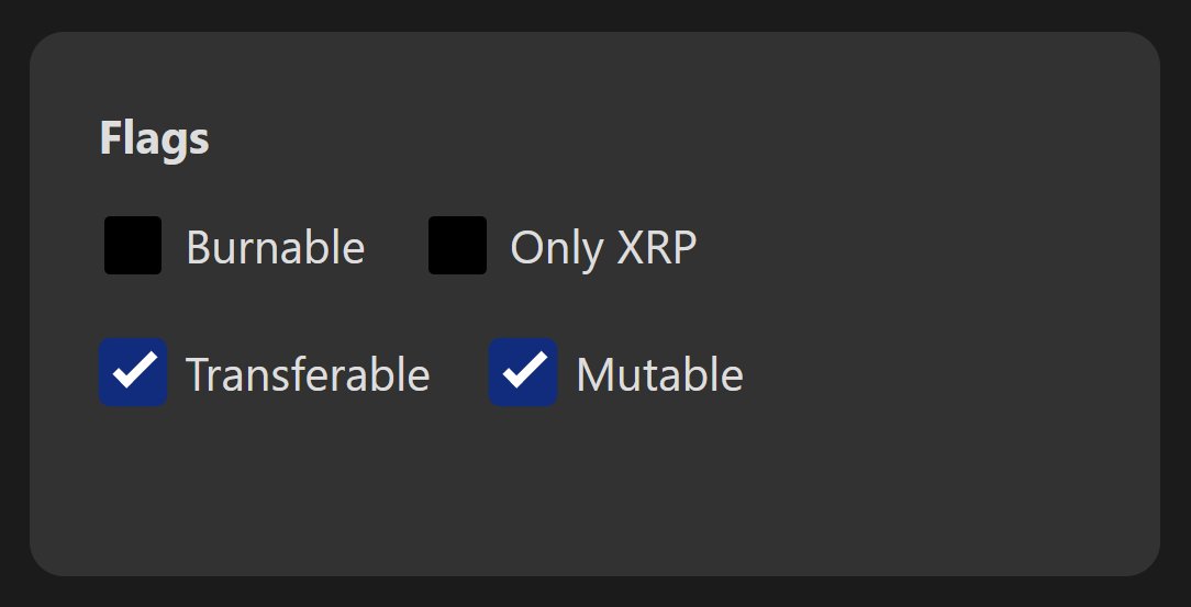You can now launch mutable NFTs on our launchpad at xrp.cafe/launch

Mutable NFTs are NFTs that can be updated over time, like a gaming character acquiring new skills and armor

Mutable NFTs remain mutable forever, so if you prefer immutability, leave the option disabled