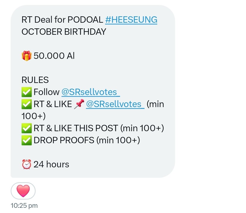 sela๐ฆ (@heizel991) on Twitter photo RT Deal for PODOAL #HEESEUNG
OCTOBER BIRTHDAY
๐ 50.000 Al
RULES
โ
Follow <a href="/SRsellvotes_/">SR SELL VOTES ๐ฎ๐ฉ</a>
โ
RT & LIKE ๐ <a href="/SRsellvotes_/">SR SELL VOTES ๐ฎ๐ฉ</a> (min 100+)
โ
RT & LIKE THIS POST (min 100+)
โ
DROP PROOFS (min 100+)
โฐ 24 hours RT Deal for PODOAL #HEESEUNG
OCTOBER BIRTHDAY
๐ 50.000 Al
RULES
โ
Follow <a href="/SRsellvotes_/">SR SELL VOTES ๐ฎ๐ฉ</a>
โ
RT & LIKE ๐ <a href="/SRsellvotes_/">SR SELL VOTES ๐ฎ๐ฉ</a> (min 100+)
โ
RT & LIKE THIS POST (min 100+)
โ
DROP PROOFS (min 100+)
โฐ 24 hours