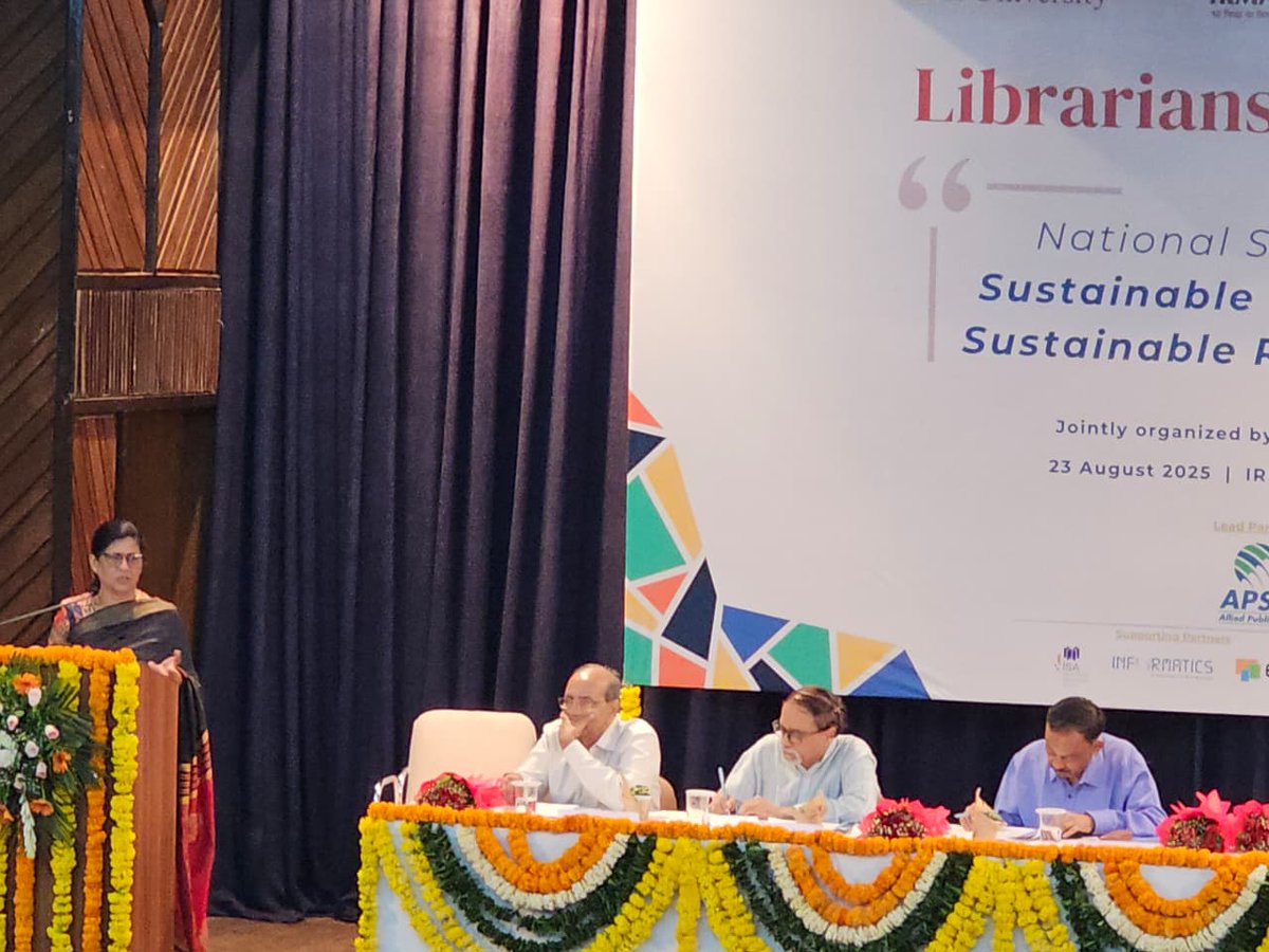 INFLIBNET's tweet photo. Prof.@DevikaInflibnet, Director, @INFLIBNET, delivered a talk on “Sustainable Libraries for Sustainable Rural Future”, as the Keynote speaker during Librarians’ Day 2025, at the one day national seminar, organized by #ADINET and #IRMA, on 23 August 2025, at IRMA campus, Anand. https://t.co/Pd0ZiJ8a0r