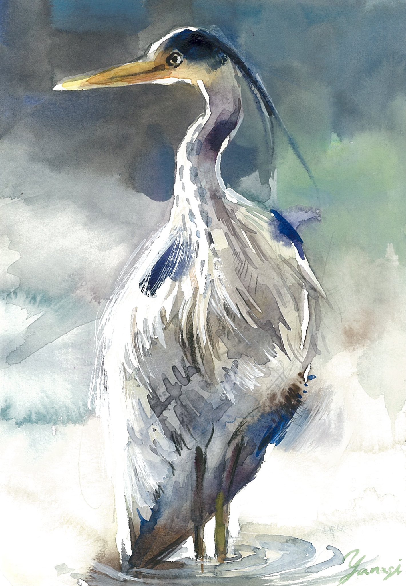 アオサギ油彩画 アオサギ」 by 御手洗理英｜Artmeter｜暮らしを彩る