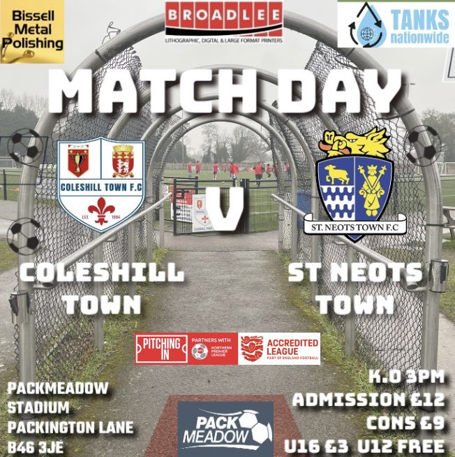 🚨🥁⚽️ MATCH DAY ⚽️ 🚂 🚨

Come and join us today for more entertaining football. It will be great to have another good home turnout on bank holiday weekend 🚂 

📆 TODAY
🏆 <a href="/NorthernPremLge/">The Pitching In Northern Premier League</a> 
🆚 <a href="/StNeotsTownFC/">St Neots Town F.C. Official</a> 
⌚ 15:00 K.O 🕰️
🍟🥘🍔🍻 Available 
🏟 Packmeadow 
📍Packington Lane,