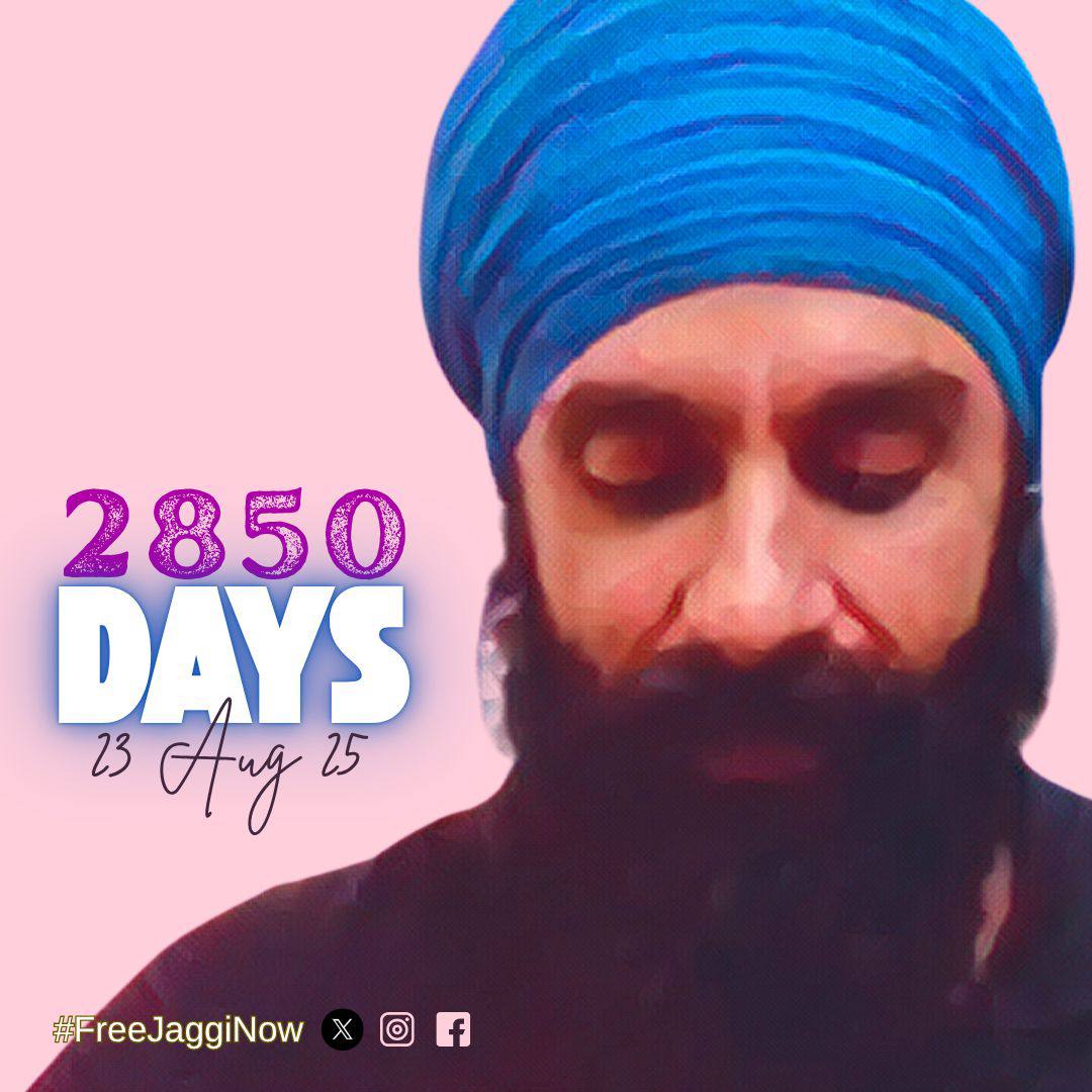 Today, Saturday 23 August 2025 marks:

2850 days of wrongful imprisonment
2850 days of torture &amp; abuse 
2850 days of human rights breach
2850 days of injustice
2850 days of arbitrary detention

No evidence.
No conviction.

#FreeJaggiNow