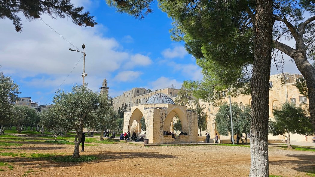 قبة أيوان السلطان (المعروفة بقبة عشاق النبي ﷺ)تقع هذه القبة داخل المسجد الأقصى، إلى الجنوب الشرقي من باب فيصل، ويعود إنشاؤها إلى عهد السلطان العثماني محمود الثاني، وتحديدا في عام 1233هـ/1817م و تظهر مأذنة باب الغوانمة

#المسجد_الأقصى 
#القدس