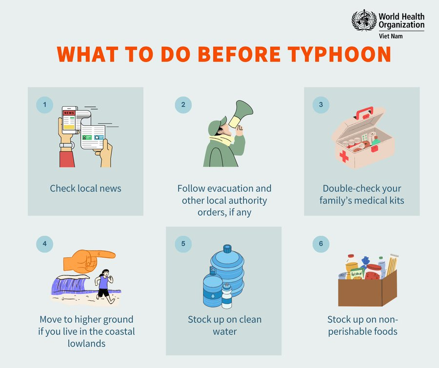 WHOVietnam's tweet photo. A #tropical #depression is forecast to strengthen over the coming days, bringing heavy rain and strong winds to #VietNam.
If you live in areas likely to be affected by the #storm, follow official advice and this safety guidance to reduce your risk and help keep yourself and loved ones safe. #Kajiki