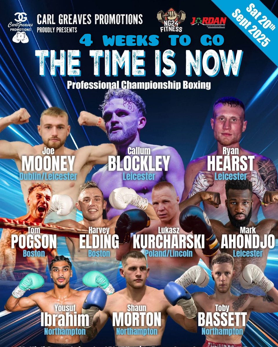 4 weeks to go

Joe Mooney returns for fight 4 as a pro on the Carl Greaves Promotions card in Leicester 

Mooney (3-0) takes on Owen Durnan over 4 rounds in a Middleweight contest