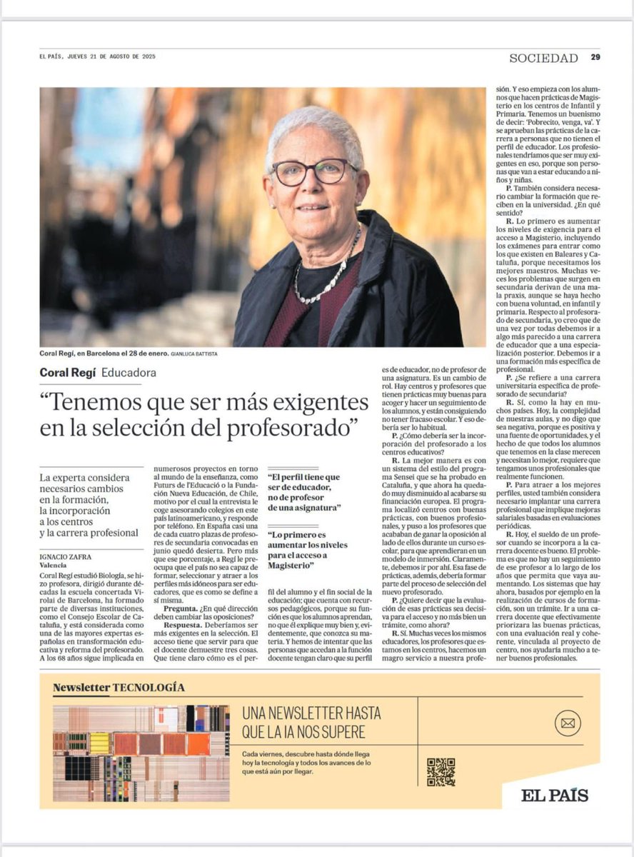 👇<a href="/coralregi/">Coral Regí Rodríguez</a> ens parla a <a href="/el_pais/">EL PAÍS</a> de la importància del professorat!