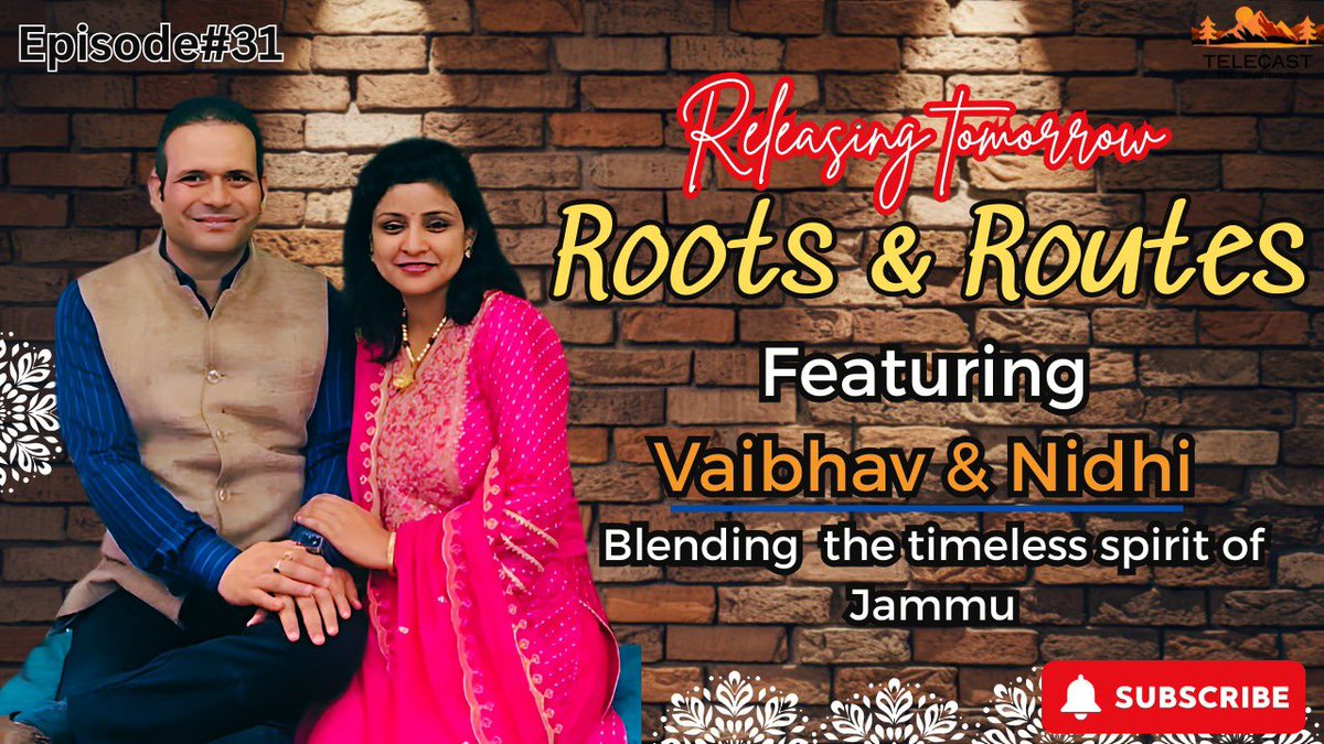 ajay khajuria_jmu (@ajaykhajuria3) on Twitter photo Episode #31 | 24th Aug’2025
Love l Culture l Legacy
Meet Vaibhav & Nidhi a young couple rewriting Jammu’s story through Travelers Dost & Folk Experiences.
With them, our heritage is in safe hands.
👉 Catch their inspiring journey on #TawiTales tomorrow!
<a href="/NidhiVerma1912/">Nidhi Verma</a> Episode #31 | 24th Aug’2025
Love l Culture l Legacy
Meet Vaibhav & Nidhi a young couple rewriting Jammu’s story through Travelers Dost & Folk Experiences.
With them, our heritage is in safe hands.
👉 Catch their inspiring journey on #TawiTales tomorrow!
<a href="/NidhiVerma1912/">Nidhi Verma</a>
