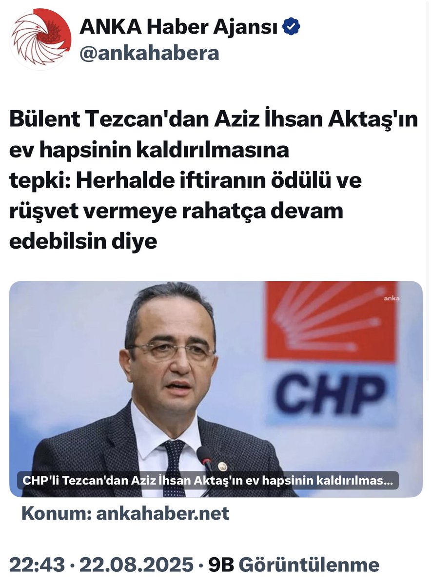 Son dakika😎
CHP’li belediyelere rüşvet veren suç örgütü lideri Aziz İhsan Aktaş’ın, “rahatça rüşvet dağıtsın” diye ev hepsine son verilmesi bazı CHP’lilerde büyük heyecan yarattı…
😂😂😂😂😂😂😂