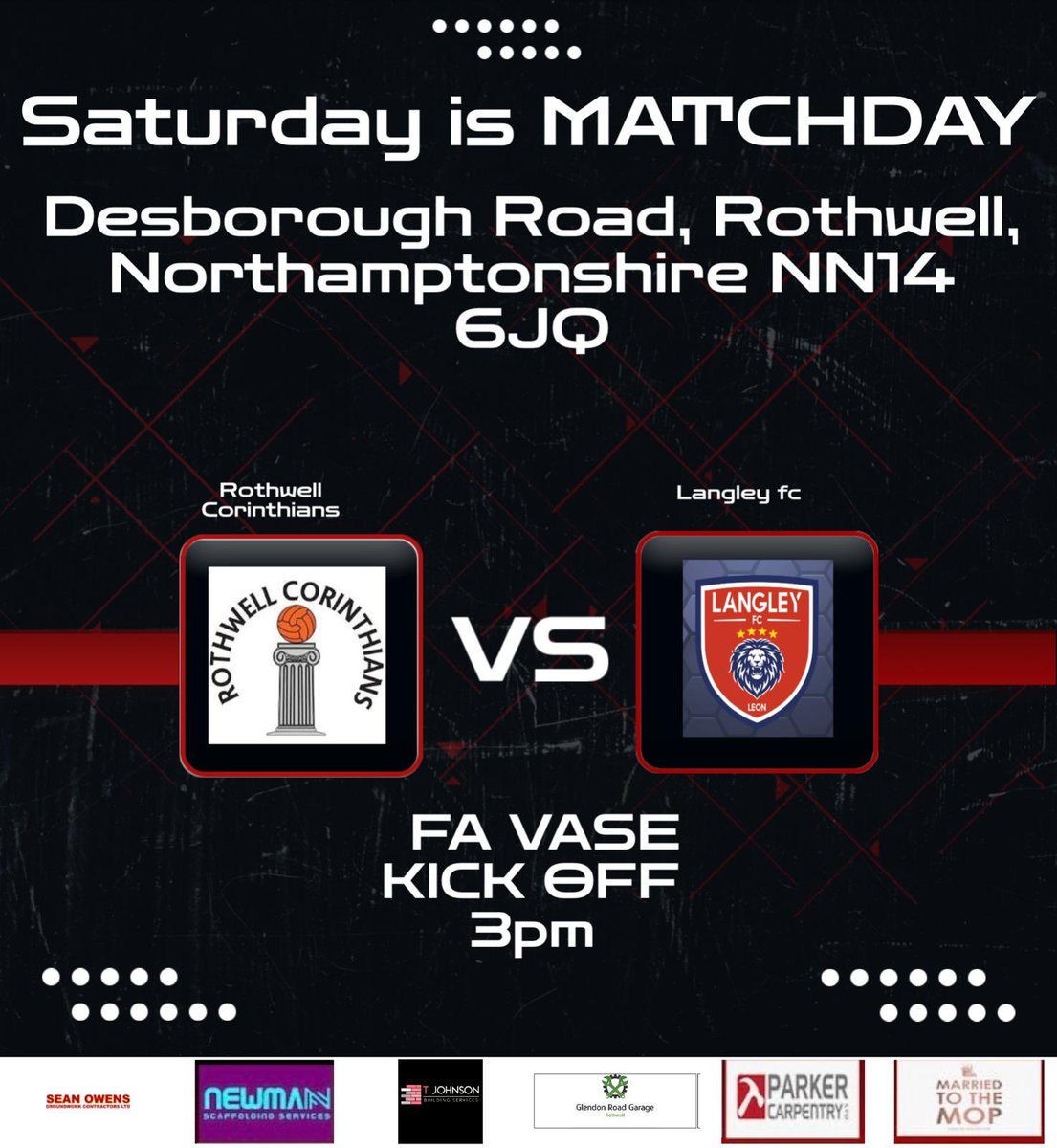🔴⚫️⚽️FA VASE MATCHDAY🔴⚫️⚽️

We welcome <a href="/LangleyFC_/">Langley FC</a> to Sergeants Lawn for a <a href="/thefavase/">TheFavase</a> first qualifying round tie this afternoon. 

Bar open ✅
Hot food and snacks ✅
BBQ ✅
Cup Football ✅

We’ve got you sorted, open from 1pm, kick off is 3pm 

Adults £5. Concessions £3 

🔴⚫️