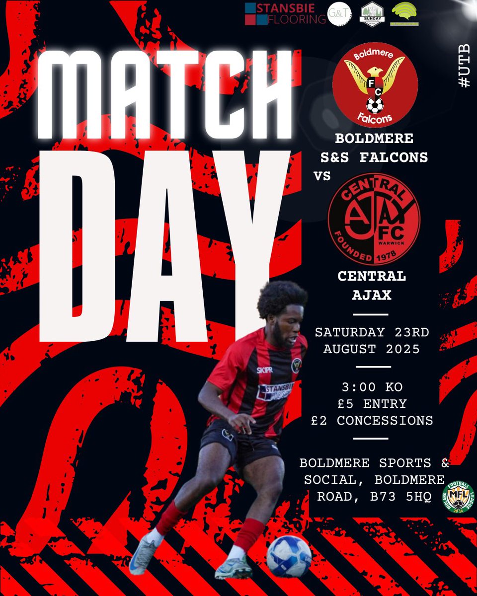 𝐌𝐀𝐓𝐂𝐇𝐃𝐀𝐘..

We welcome @centralajaxfc to Boldmere as we return to league action against one of the top 3 inform teams in the league. 

U16s free entry accompanied by an adult. 

#UTB ❤️🖤